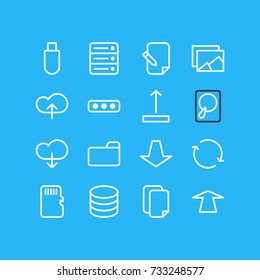 Vector Illustration Of 16 Archive Icons. Editable Pack Of Upload, Gallery, Datacenter And Other Elements.