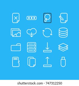 Vector Illustration Of 16 Archive Icons. Editable Pack Of Database, Flash Drive, Gallery And Other Elements.