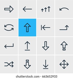 Vector Illustration Of 16 Arrows Icons. Editable Pack Of Randomize, Widen, Undo Elements.