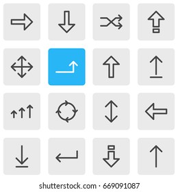 Vector Illustration Of 16 Arrows Icons. Editable Pack Of Up, Direction, Download And Other Elements.