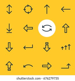 Vector Illustration Of 16 Arrows Icons. Editable Pack Of Direction, Turn, Increase And Other Elements.