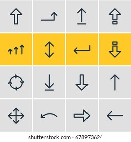 Vector Illustration Of 16 Arrows Icons. Editable Pack Of Left, Circle, Down And Other Elements.