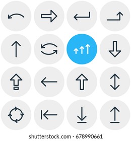 Vector Illustration Of 16 Arrows Icons. Editable Pack Of Tab, Increase, Shrift And Other Elements.