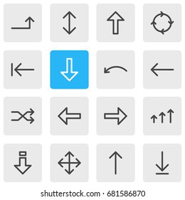 Vector Illustration Of 16 Arrows Icons. Editable Pack Of Undo, Raise, Left And Other Elements.