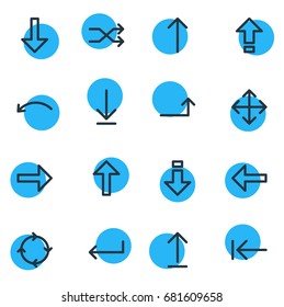 Vector Illustration Of 16 Arrows Icons. Editable Pack Of Direction, Upwards, Shrift And Other Elements.