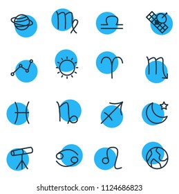 Vector illustration of 16 astrology icons line style. Editable set of sputnik, moon, constellation and other icon elements.