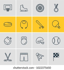Vector illustration of 16 athletic icons line style. Editable set of stopwatch, award, game and other icon elements.