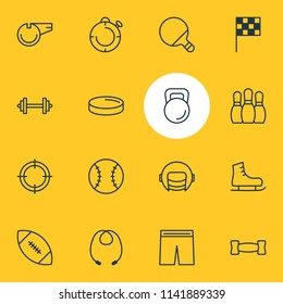 Vector illustration of 16 athletic icons line style. Editable set of ping, baseball, jump training and other icon elements.