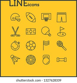 Vector illustration of 16 athletic icons line style. Editable set of stopwatch, shorts, rugby and other icon elements.