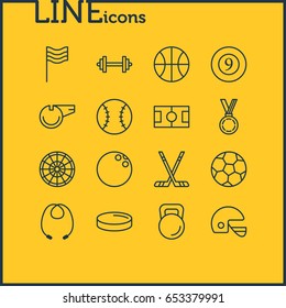 Vector Illustration Of 16 Athletic Icons. Editable Pack Of Target, Puck, Flag And Other Elements.