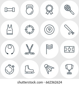 Vector Illustration Of 16 Athletic Icons. Editable Pack Of Dumbbell, Goblet, Flag And Other Elements.