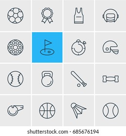 Vector Illustration Of 16 Athletic Icons. Editable Pack Of Hoop, Badminton, Award And Other Elements.
