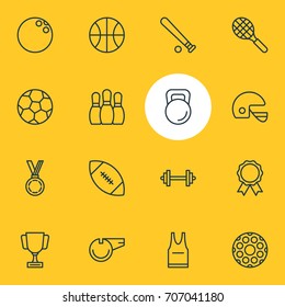 Vector Illustration Of 16 Athletic Icons. Editable Pack Of Helmet, Soccer, Reward And Other Elements.