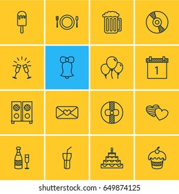 Vector Illustration Of 16 Banquet Icons. Editable Pack Of Fizz, Jingle, Speaker And Other Elements.