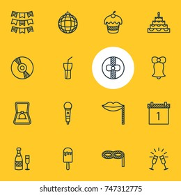 Vector Illustration Of 16 Banquet Icons. Editable Pack Of Masquerade, Fizz, Karaoke And Other Elements.