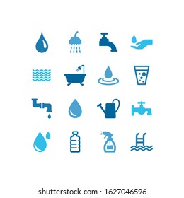 Vector Illustration 16 Blue Water Icons Stock Vector (Royalty Free ...