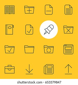 Vector Illustration Of 16 Bureau Icons. Editable Pack Of Template, Journal, Done And Other Elements.
