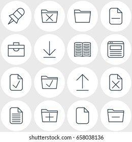 Vector Illustration Of 16 Bureau Icons. Editable Pack Of Deleting Folder, Template, Install And Other Elements.