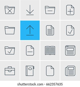 Vector Illustration Of 16 Bureau Icons. Editable Pack Of Plus, Blank, Journal And Other Elements.