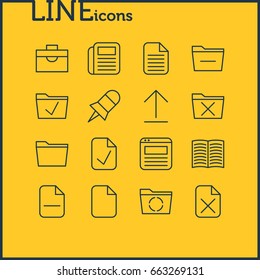 Vector Illustration Of 16 Bureau Icons. Editable Pack Of Deleting Folder, Remove, Done And Other Elements.