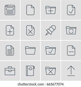 Vector Illustration Of 16 Bureau Icons. Editable Pack Of Loading, Add, Page And Other Elements.
