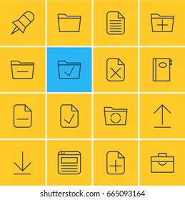 Vector Illustration Of 16 Bureau Icons. Editable Pack Of Add, Book, Note And Other Elements.