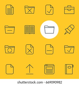Vector Illustration Of 16 Bureau Icons. Editable Pack Of Loading, Remove, Portfolio And Other Elements.