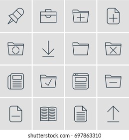 Vector Illustration Of 16 Bureau Icons. Editable Pack Of Blank, Note, Textbook And Other Elements.
