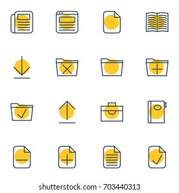 Vector Illustration Of 16 Bureau Icons. Editable Pack Of Blank, Portfolio, Journal And Other Elements.