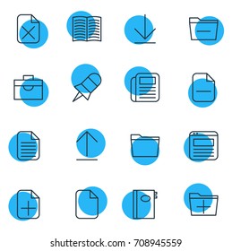 Vector Illustration Of 16 Bureau Icons. Editable Pack Of Template, Document, Portfolio And Other Elements.
