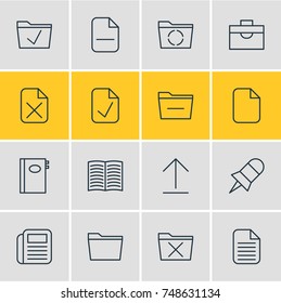 Vector Illustration Of 16 Bureau Icons. Editable Pack Of Book, Textbook, Install And Other Elements.
