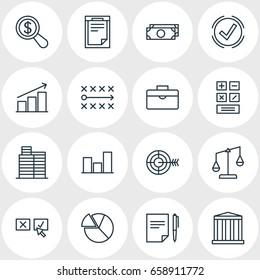 Vector Illustration Of 16 Business Icons. Editable Pack Of Balance, Building, Graph And Other Elements.