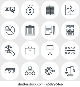 Vector Illustration Of 16 Business Icons. Editable Pack Of Calculate, House, Tactics And Other Elements.