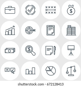 Vector Illustration Of 16 Business Icons. Editable Pack Of Magnifier, Chart, File And Other Elements.