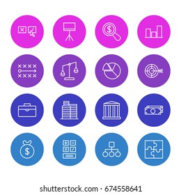Vector Illustration Of 16 Business Icons. Editable Pack Of Tactics, Graph, Cash And Other Elements.