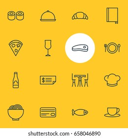 Vector Illustration Of 16 Cafe Icons. Editable Pack Of Book, Dessert, Tray And Other Elements.