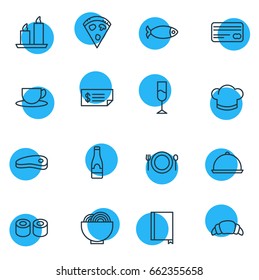 Vector Illustration Of 16 Cafe Icons. Editable Pack Of Alcohol, Account, Pepperoni And Other Elements.