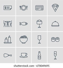 Vector Illustration Of 16 Cafe Icons. Editable Pack Of Fire Wax, Wineglass, Table And Other Elements.