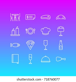 Vector Illustration Of 16 Cafe Icons. Editable Pack Of Book, Hat, Tray And Other Elements.