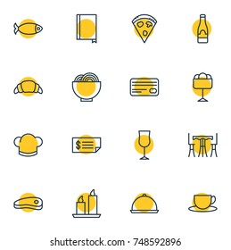 Vector Illustration Of 16 Cafe Icons. Editable Pack Of Seafood, Tray, Bacon And Other Elements.