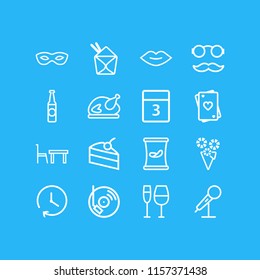Vector illustration of 16 celebration icons line style. Editable set of mic, bouquet, playing card and other icon elements.
