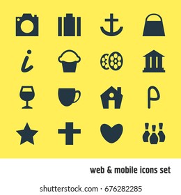 Vector Illustration Of 16 Check-In Icons. Editable Pack Of Anchor, Briefcase, Map Information And Other Elements.
