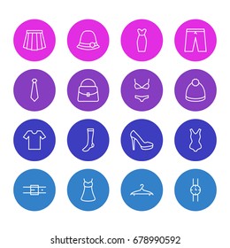 Vector Illustration Of 16 Clothes Icons. Editable Pack Of Cravat, Sandal, Cloakroom Elements.