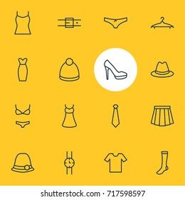 Vector Illustration Of 16 Clothes Icons. Editable Pack Of Fedora, Hosiery, Pompom And Other Elements.