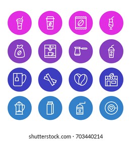 Vector Illustration Of 16 Coffee Icons. Editable Pack Of Mocha, Coffee To Go, Saucer And Other Elements.