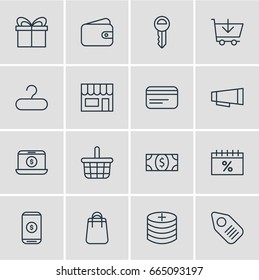 Vector Illustration Of 16 Commerce Icons. Editable Pack Of Mobile, Rack And Other Elements.