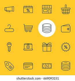 Vector Illustration Of 16 Commerce Icons. Editable Pack Of Trading, Payment, Sales And Other Elements.