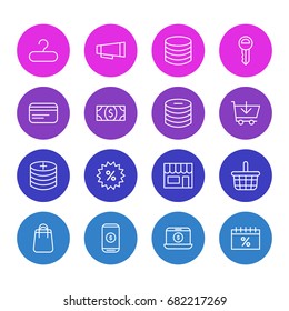 Vector Illustration Of 16 Commerce Icons. Editable Pack Of Pottle, Money, Minus And Other Elements.