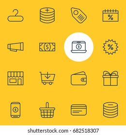 Vector Illustration Of 16 Commerce Icons. Editable Pack Of Trading, Present, Buy And Other Elements.