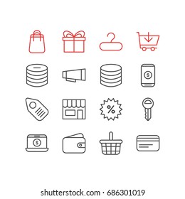 Vector Illustration Of 16 Commerce Icons. Editable Pack Of Buy, Money, Pocketbook And Other Elements.